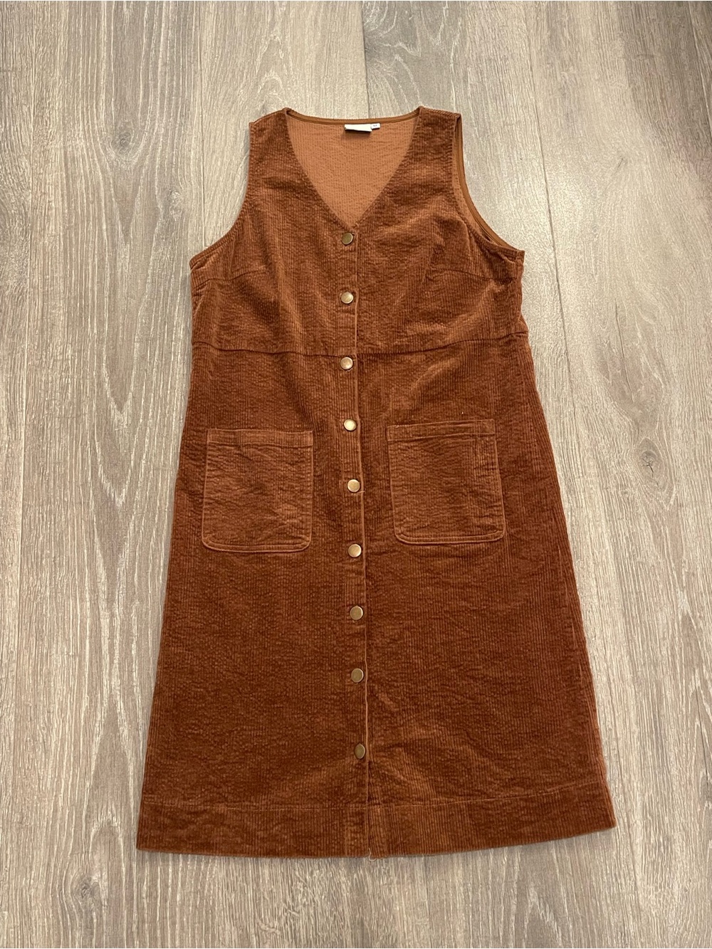 Sleeveless Corduroy Button-Front Dress in Brown
